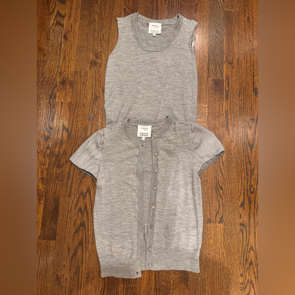 Akris Punto Light Gray Knit Tank and Short-Sleeve Cardigan Set 100% wool US4